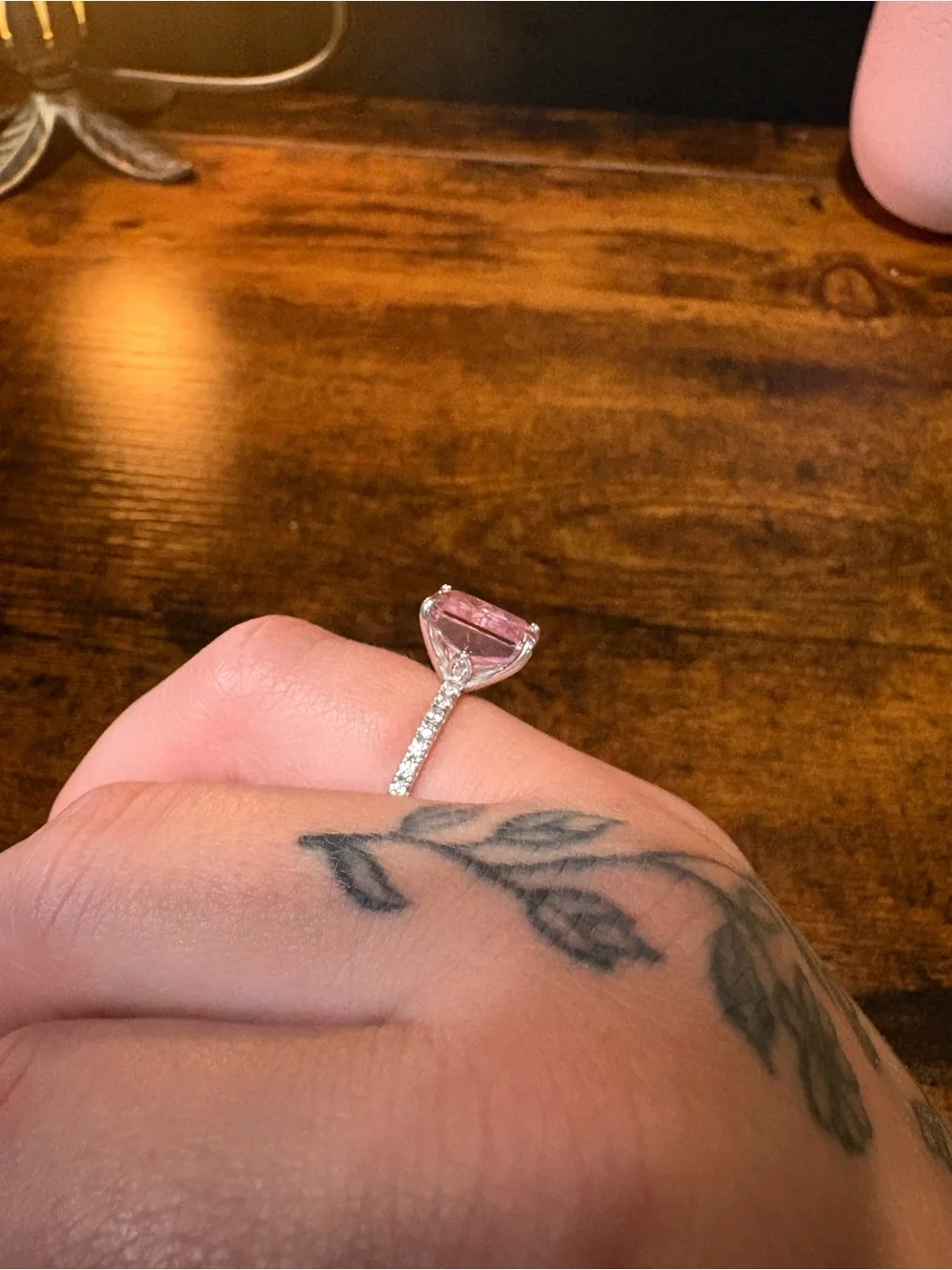 Sparkling Pink Cushion-Cut Halo Ring - Women's Pink Stone Ring
